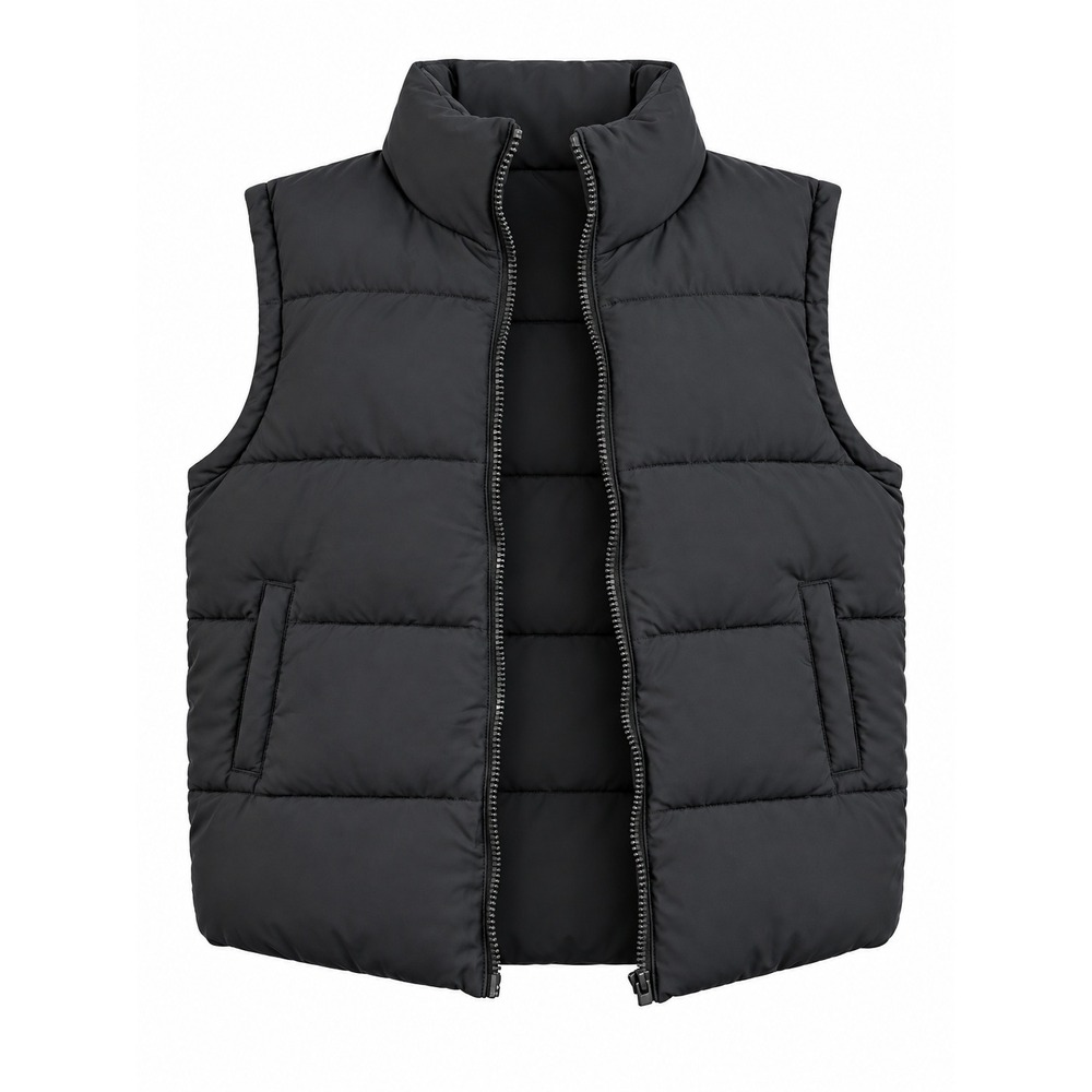 Women's Black Puffer Vest Size Medium Quilted Zip Up High Collar